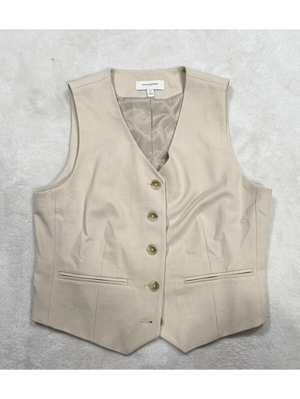 Banana Republic Womens Size 10 Beige Tailored Suit Waistcoat Button Front Lined